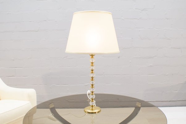 Lampe de Bureau Hollywood Regency en Cristal de Verre & Laiton, Italie, 1960s Lampe de Bureau Hollywood Regency en Cristal de Verre & Laiton, Italie, 1960s