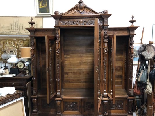 Antique Wardrobe with Three Mirrored Doors 1900s