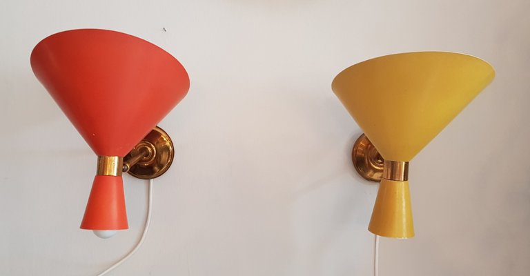 Paire D'appliques Murales Diabolo Style Mid-century - Laiton Poli Et Noir Mat, Pour Ampoule E12/E14, Neuves