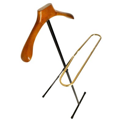Vintage Folding Valet Stand in Wood Iron and Brass from Fratelli