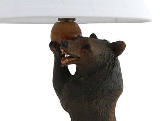 Vintage German Carved Wooden Bear Table, Bear Cub Floor Lamp