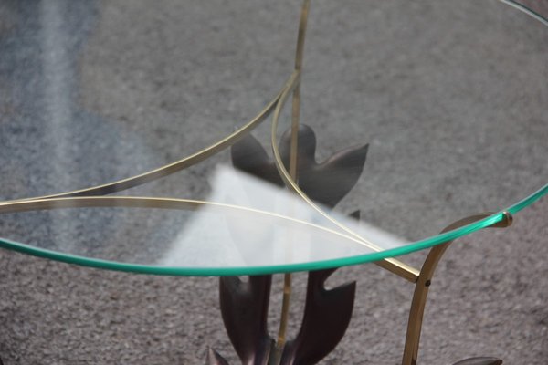 Round Mid Century Italian Brass Glass Coffee Table for sale at
