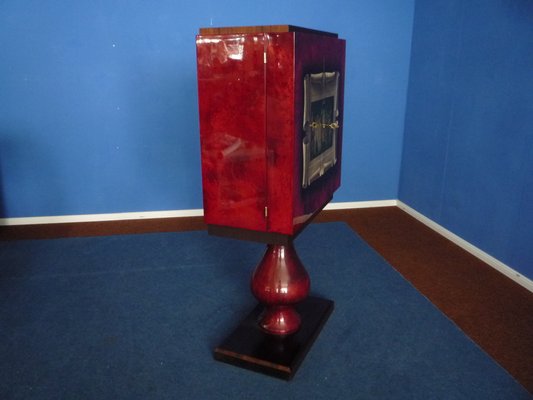 Illuminated Bar Cabinet In Wood And Goat Skin By Aldo Tura 1950s