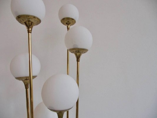 Mid Century Italian Brass Six Light, Multi Globe Floor Lamp
