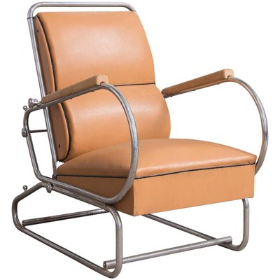 Adjustable Tubular Steel Leather Easy Chair 1930s for sale at
