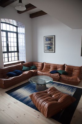 Vintage Togo Cognac Leather Living Room Set By Michel Ducaroy For Ligne Roset 1980s