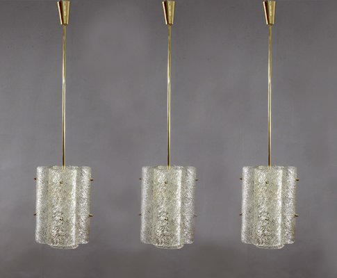 1 of 2 Large Murano Ice Glass and Brass Chandelier by Kalmar 1 of 2 Large Murano Ice Glass and Brass Chandelier by Kalmar