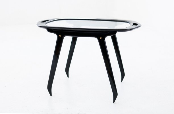 Italian Black Wood Glass Coffee Or Service Table By Cesare Lacca Italian Black Wood Glass Coffee Or