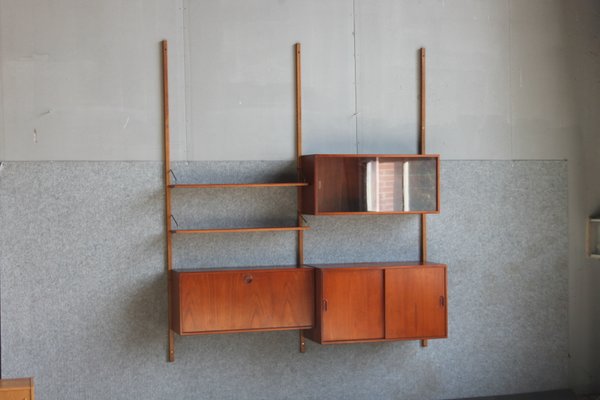 Mid Century Danish Teak Wall Unit With Bar Glass Cabinet 1960s