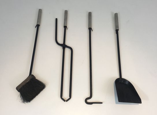 Chrome Fireplace Tools On Stand 1970s