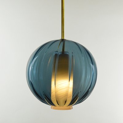 Globe Pendant In Ocean Blue Moire, Glass Lantern Chandelier Blue