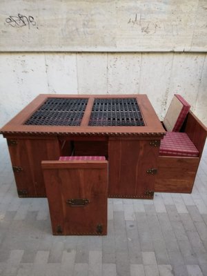Antique Treasure Chest Table and 6 Chairs Set of 3 for sale at Pamono