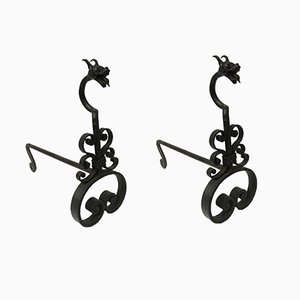 French Wrought Iron Andirons, 1900, Set of 2