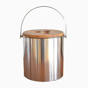 Seau à Glace Cylinda Line Mid-Century en Acier et Teck par Arne Jacobsen pour Stelton, 1960s