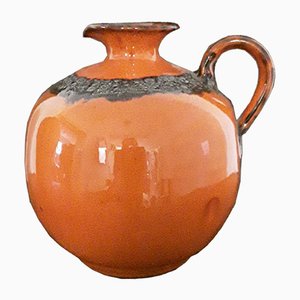 Pichet ou Vase Fat Lava Vintage Fait Main en Céramique Émaillée Marron-Orange, 1960s