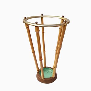 Mid-Century Umbrella Stand in Bamboo, Brass & Iron, 1950s