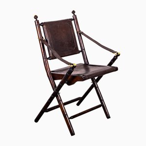Klappstuhl aus Mahagoni, Bambusimitat, Leder und Messing, 1960er