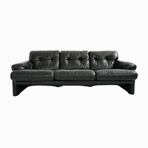Vintage Black Leather Coronado 3-Seater Sofa by Tobia & Afra Scarpa for B&B Italia / C&B Italia