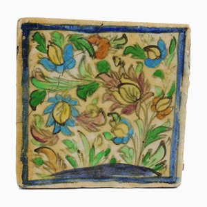 Antique Middle Eastern Qajar Dynasty Pottery Tile, 19th-Century