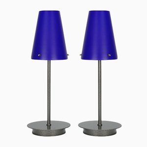 Postmodern Table Lamps in Glass and Metal, 1980s, Set of 2