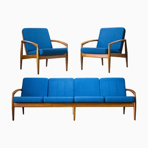 Model 121 Paper Knife Easy Chairs and Sofa by Kai Kristiansen for Magnus Olesen, 1960s, Set of 3