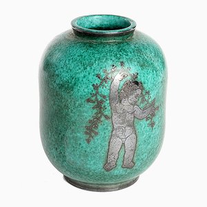 Vintage Argenta Vase aus glasierter Keramik von Wilhelm Kåge für Gustavsberg