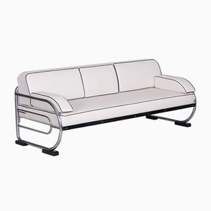 Bauhaus Tubular Chromed Steel Sofa in White by Robert Slezák, 1930s
