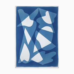 Spiegel unter Wasser, handgefertigte Monotype Cyanotypie mit Blautönen, Papier, 2021