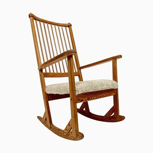 Mid-Century Rocking Chair in Pine and Sheepskin by Yngve Ekström, Sweden