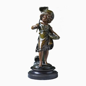 Bronze Boy with Butterfly by Auguste Moreau, France, 1890s