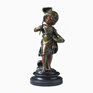 Bronze Junge mit Schmetterling von Auguste Moreau, Frankreich, 1890er