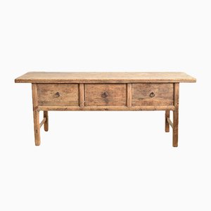 Antique Elm Console Table with Drawers