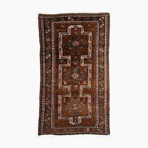 Geometric Kazak Dark Brown Rug with Border