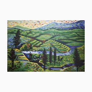 Pintura de paisaje sobre lienzo, década de 2000
