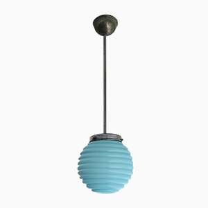 Lampada a sospensione Art Déco in vetro blu, anni '50