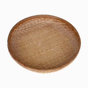 Vintage Wicker and Bamboo Round Basket