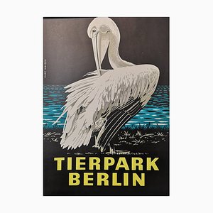 Poster vintage raffigurante un pellicano, Tierpark Berlin Zoo, anni '70