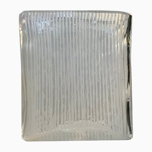 Square Glass Vase with White Stripes from Orrefors, 1970s