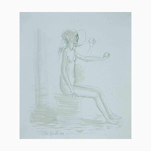 Leo Guida, desnudo, dibujo original, 1970