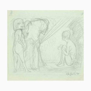 Leo Guida, desnudo, dibujo original, 1970