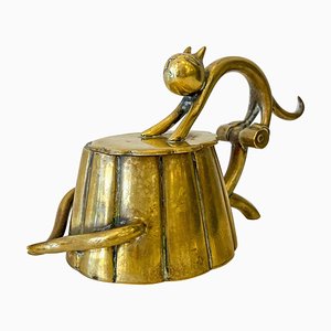 Kleine Art Deco Katzenbox aus Messing von Karl Hagenauer, Österreich