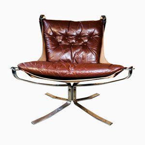 Vintage Leder Falcon Chair mit niedriger Rückenlehne von Sigurd Russell