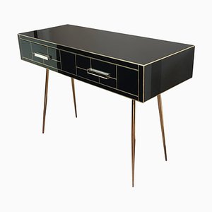 Italian Two-Drawer Mirrored and Brass Writing Desk