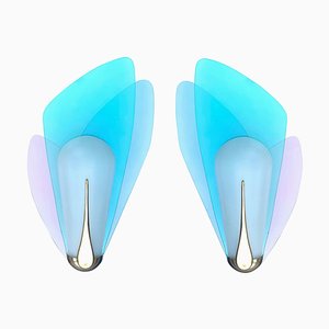 Art Deco Style Sconces with Colored Glasses, Set of 2