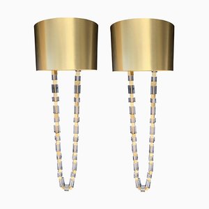Metal Gold and Handcut Glass Sconces with Metal Gold Chromed Shade, Set of 2