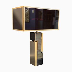 Gold and Black Chrome Metal Lamp with Black-Red Glass Shade