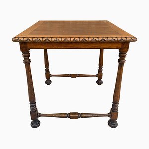 Mid-Century Carved Square Walnut Side Table
