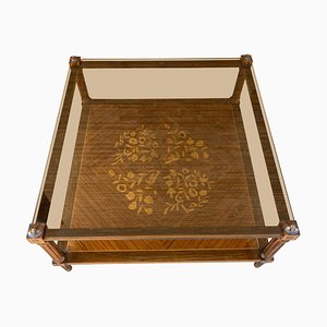 Walnut Marquetry and Glass Side Table, 1960s