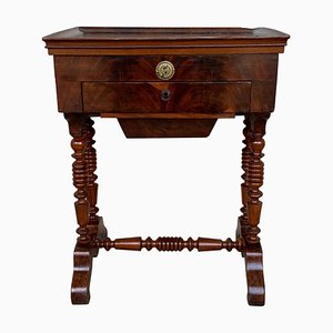 Antique Victorian 1880 Inlaid Burl and Walnut Sewing Table, 1880s