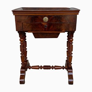 Tavolo da cucito vittoriano antico in legno di noce intarsiato, fine XIX secolo